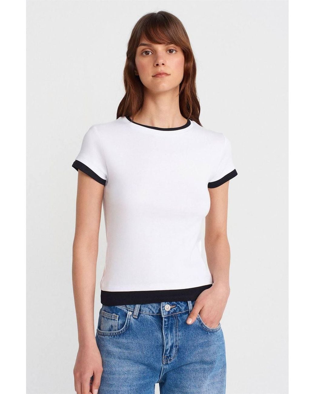 Dilvin White Slim Fit Cotton Crew Neck T-Shirt
