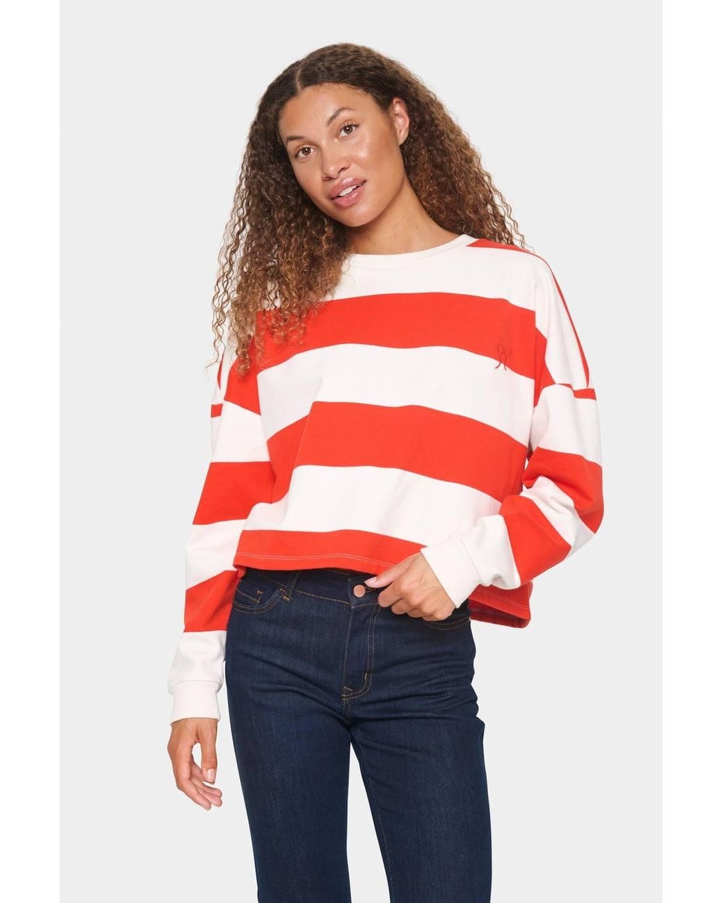 Saint Tropez Red Idahella Long Sleeve Stripe Sweatshirt
