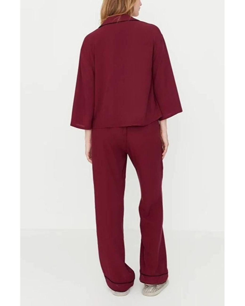 WOVCOR Red Viscose Woven Sleepwear 2-Piece Pajama Set