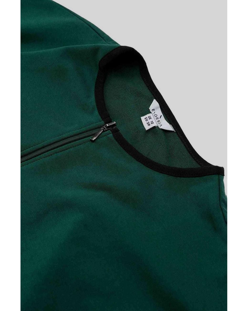Enorsia Green Drop Shoulder Half Zip Crop Top