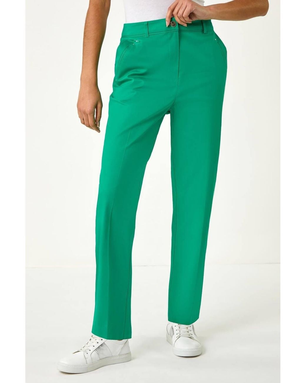Roman Green Cotton Full Length Stretch Trouser