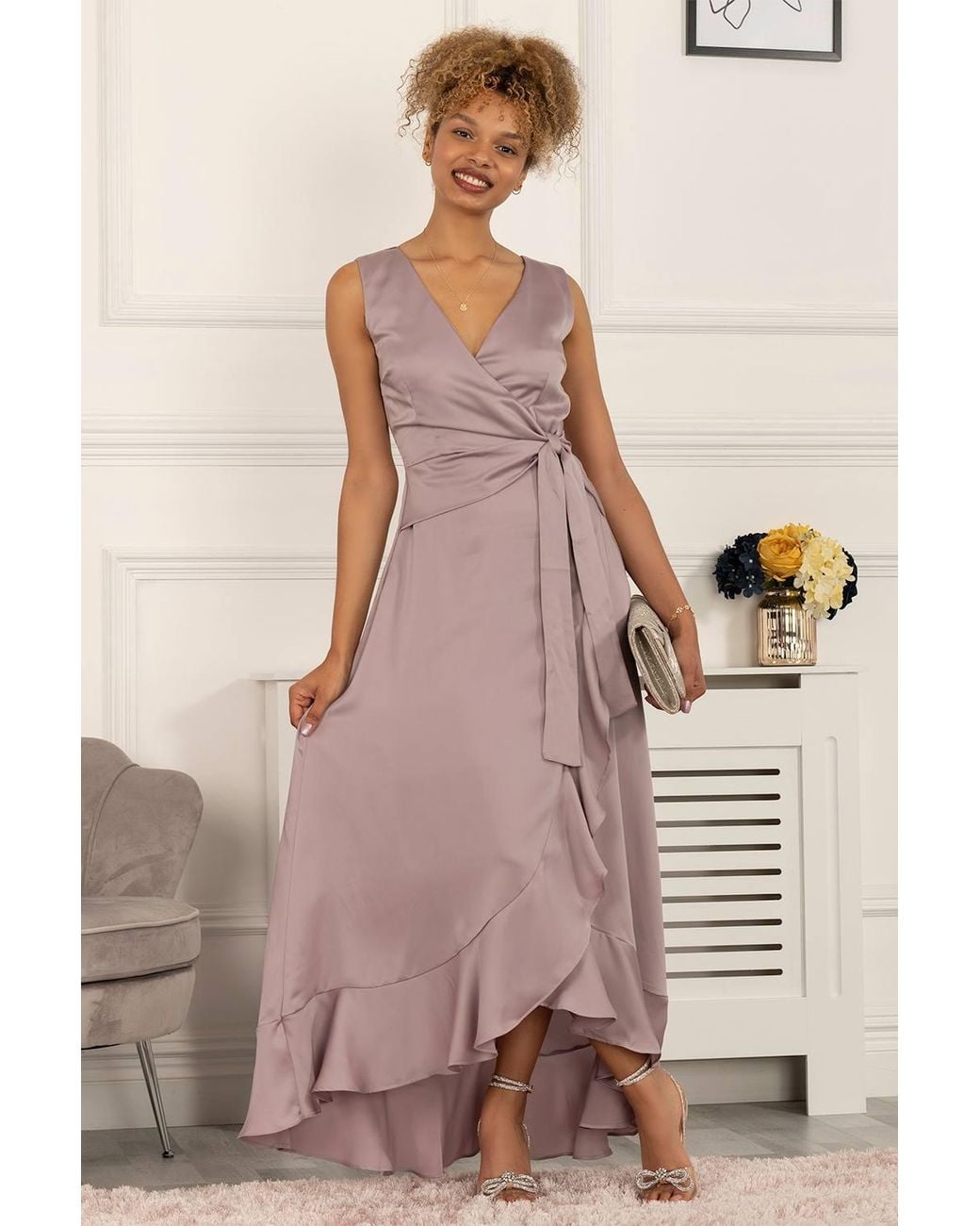 Jolie Moi Brown Kyleigh Frill Hem Maxi Dress