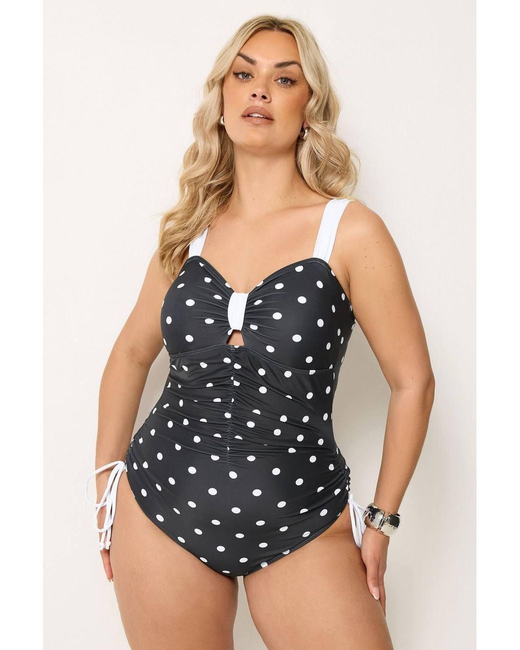 Yours Black Polka Dot Tummy Support Swimsuit