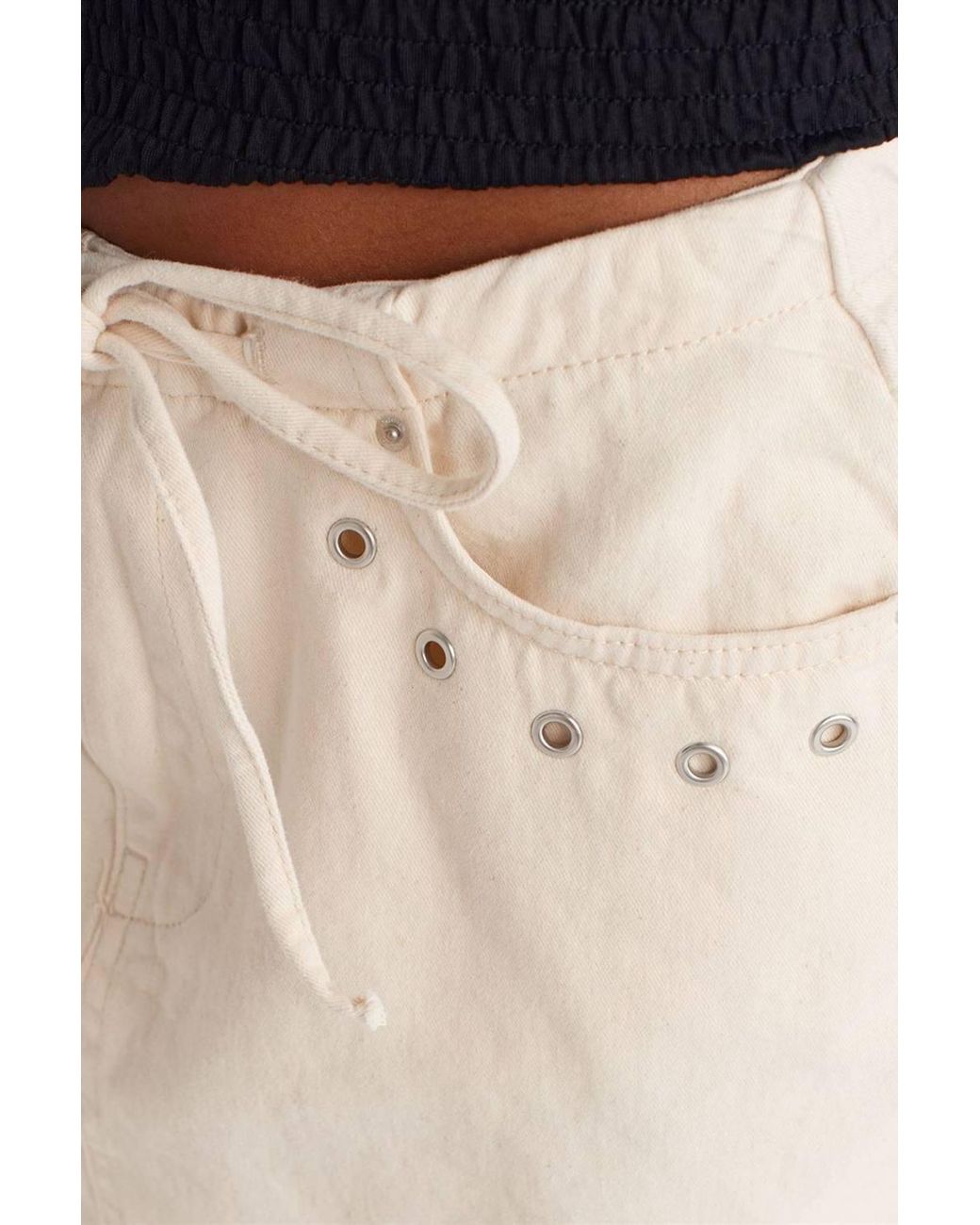Dilvin White Cotton Denim Mini Skirt W/ Tie Waist