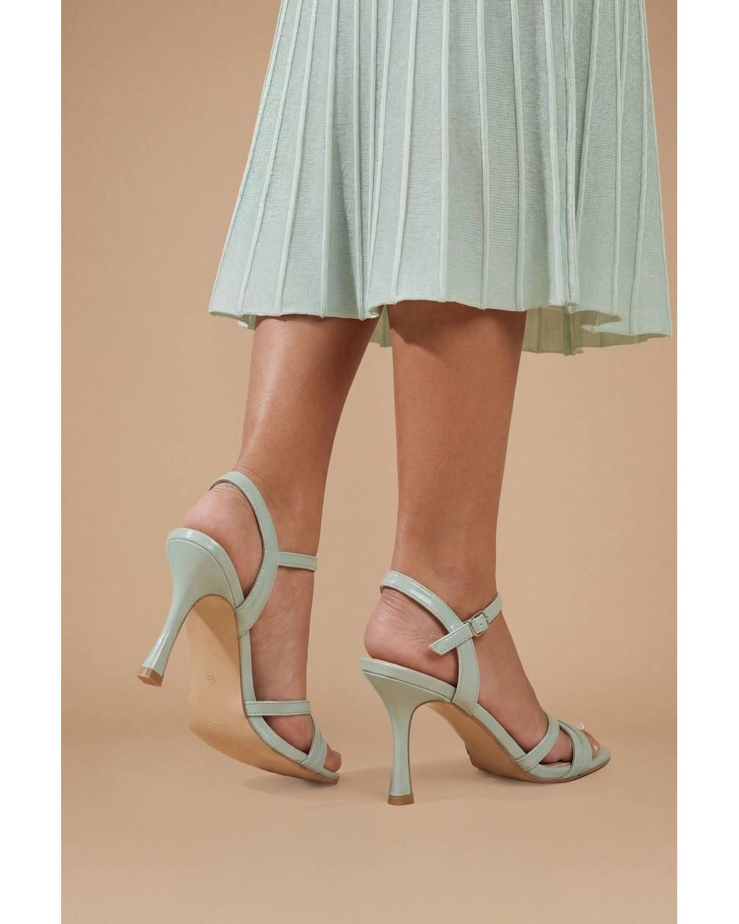 Dorothy Perkins Green Peppa Faux Leather Strappy 2 Part Heeled Sandals