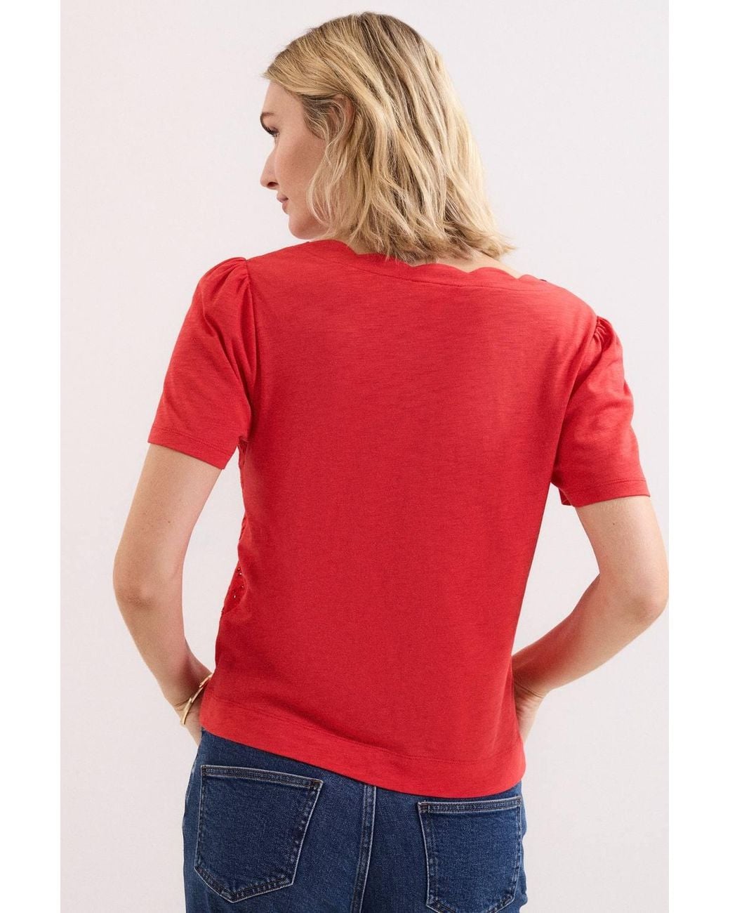 Phase Eight Red Freya Scallop V-Neck T-Shirt