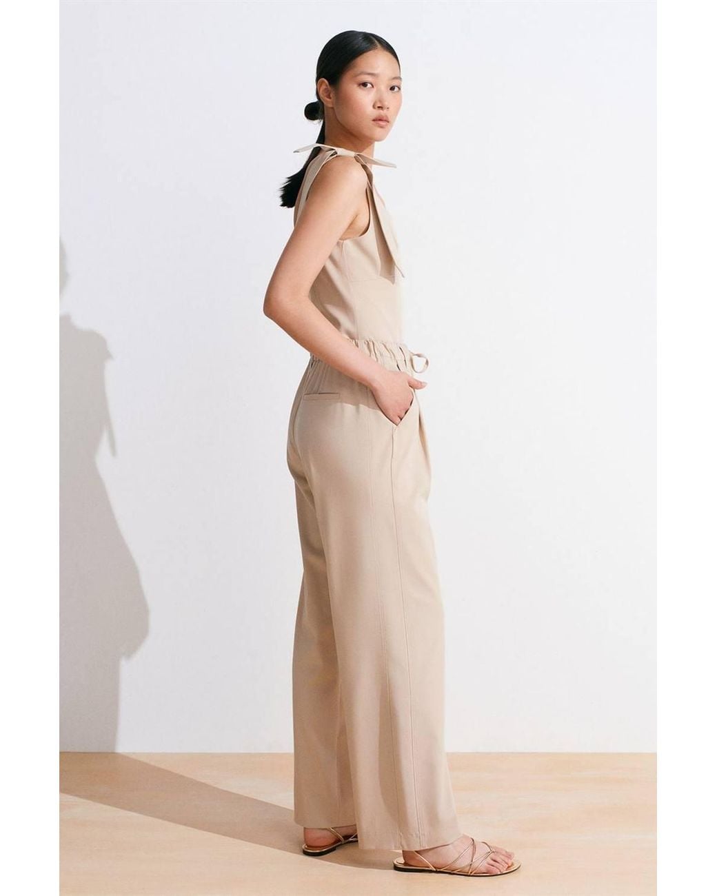 Dilvin Natural Wide-Leg Crepe Trousers