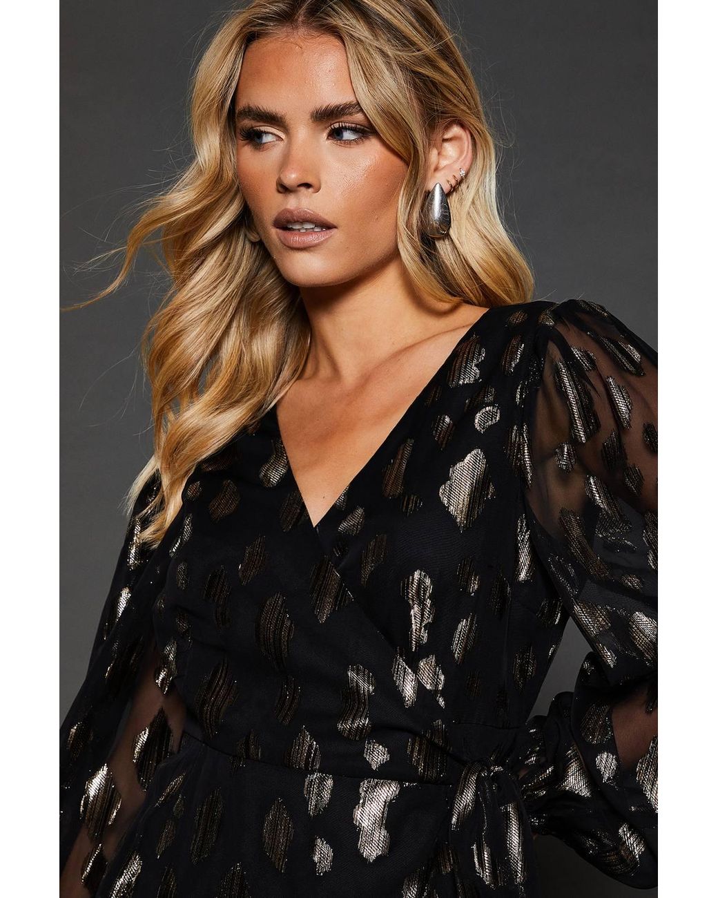 Dorothy Perkins Black Petite Jacquard Ruffle Long Sleeve Mini Dress