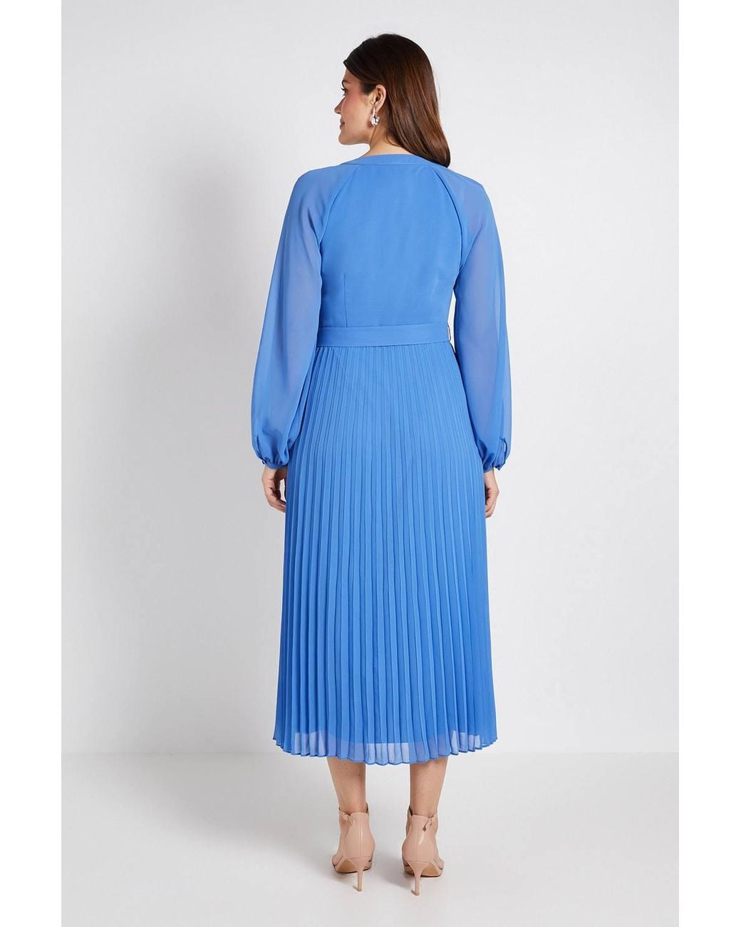 Wallis Blue Chiffon Pleat Detail Midi Dress