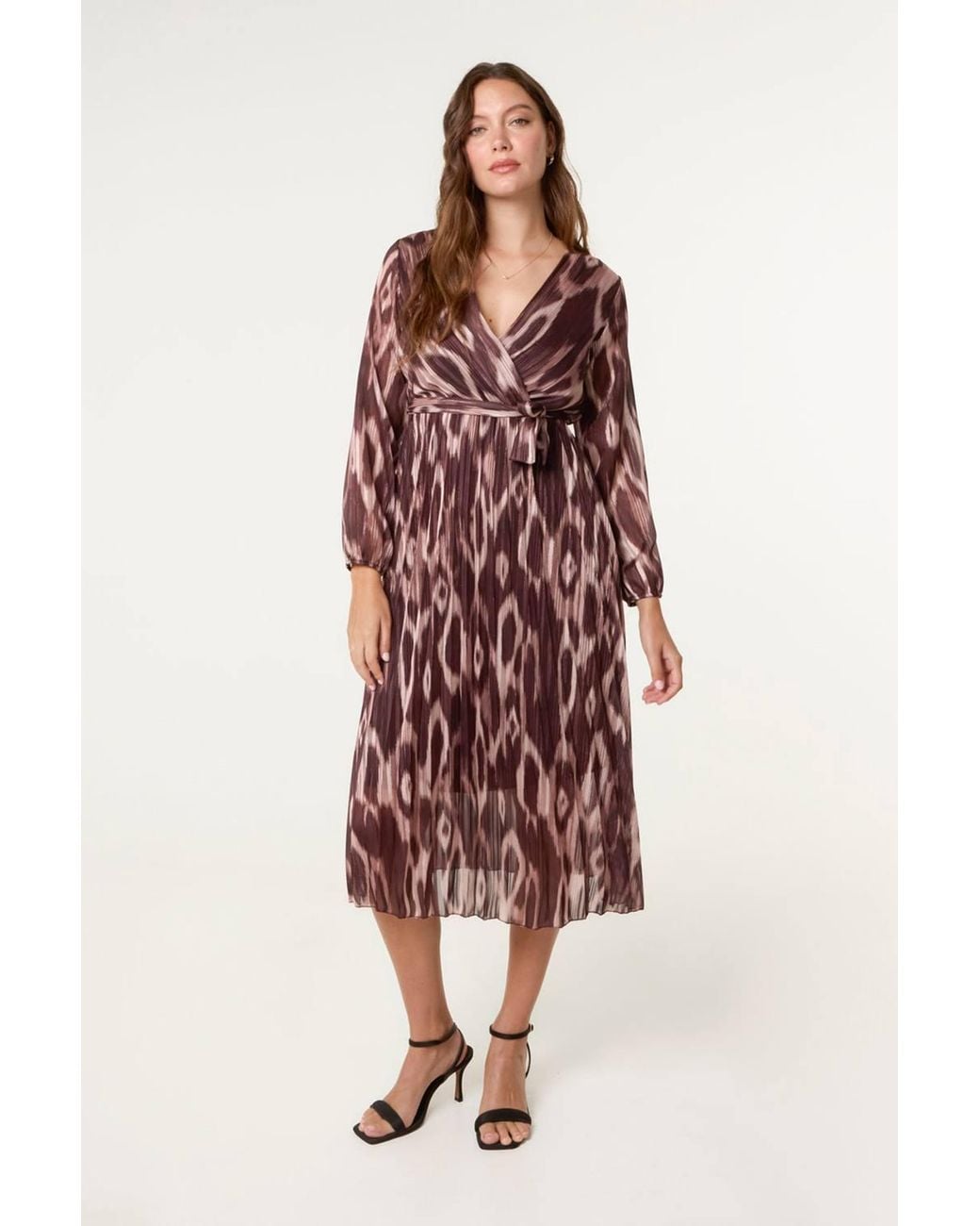 Blue Vanilla Red Long Sleeve Slip On V-Neck Midi Dress