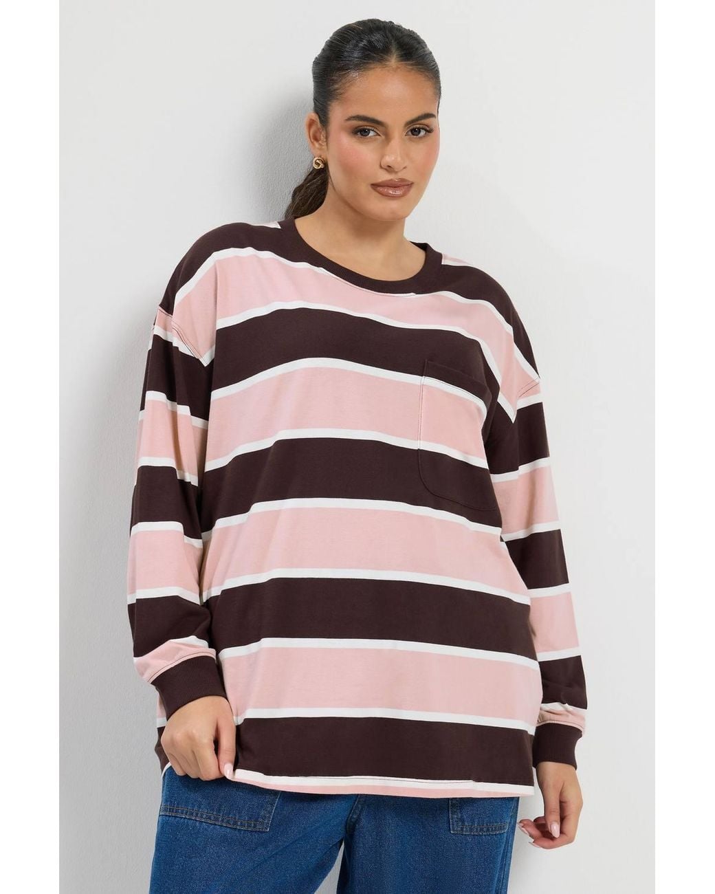 Yours Pink Stripe Long Sleeve Pocket Top
