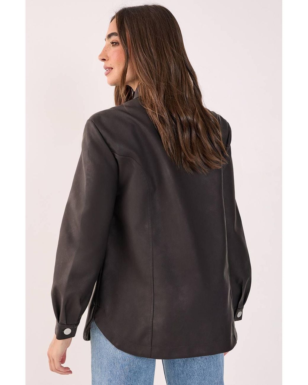 Nasty Gal Black Western Faux Leather Shoulder Pad Shirt