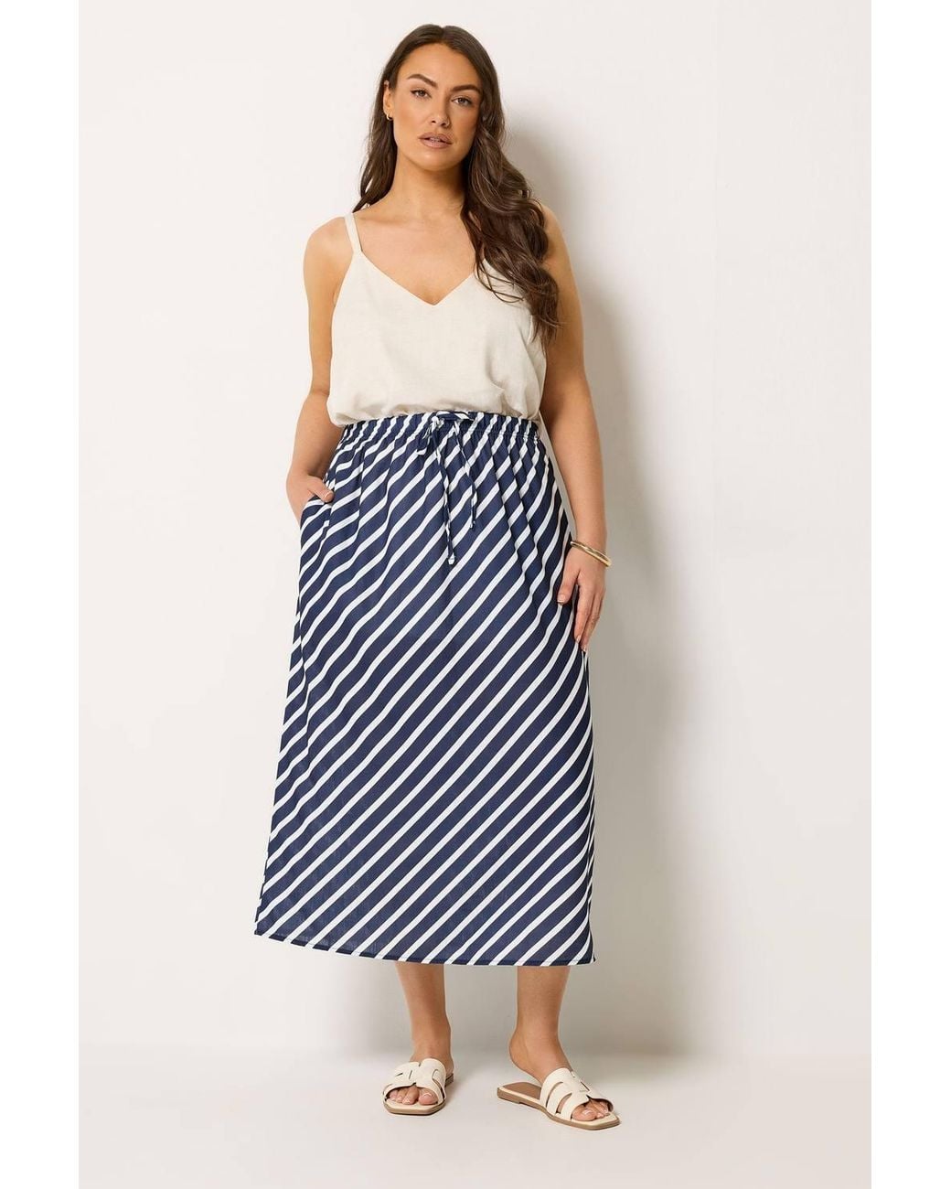 Yours Blue Linen Look Stripe Skirt