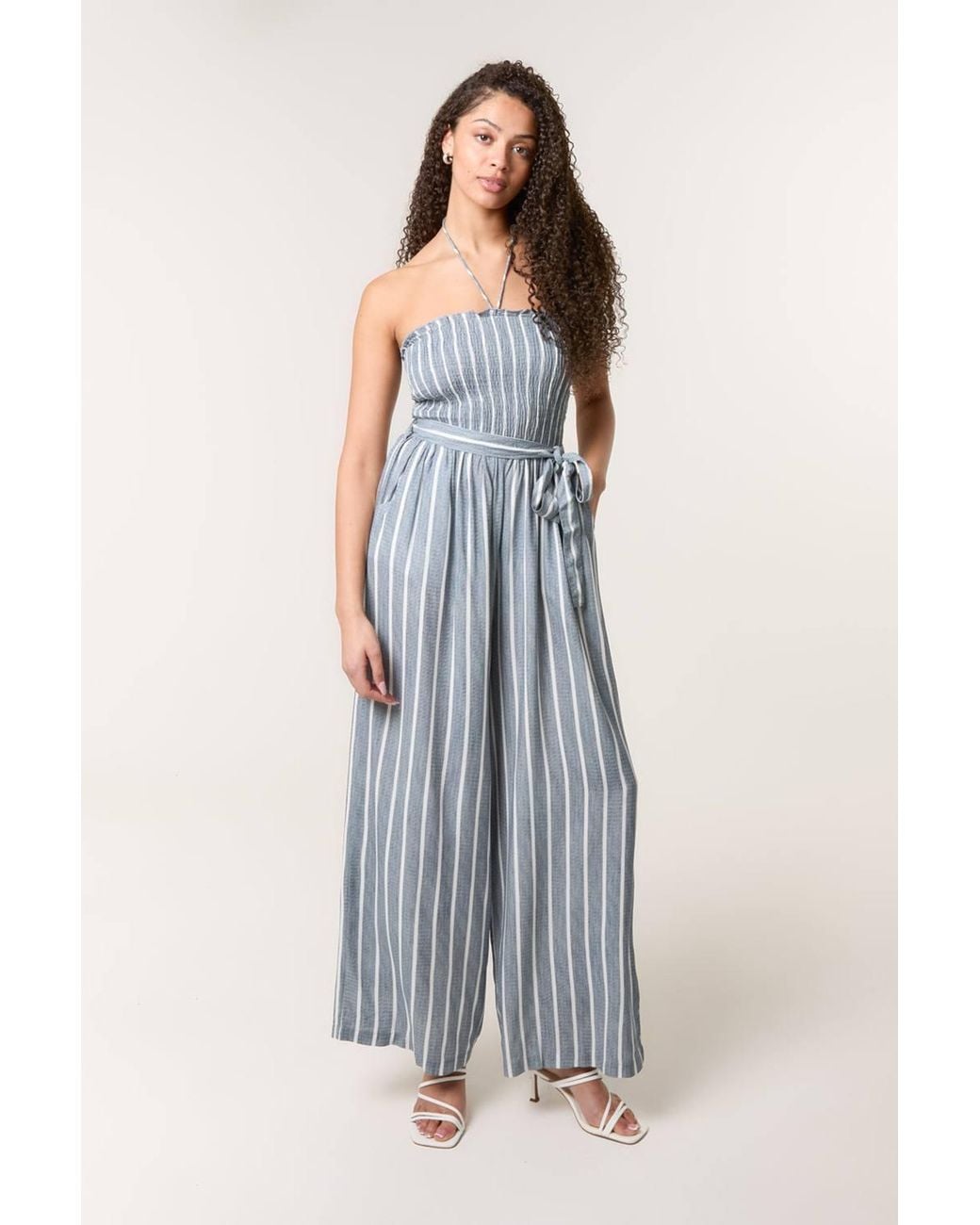 Blue Vanilla Blue Elasticated Waist Sleeveless Off-The-Shoulder Jumpsuit