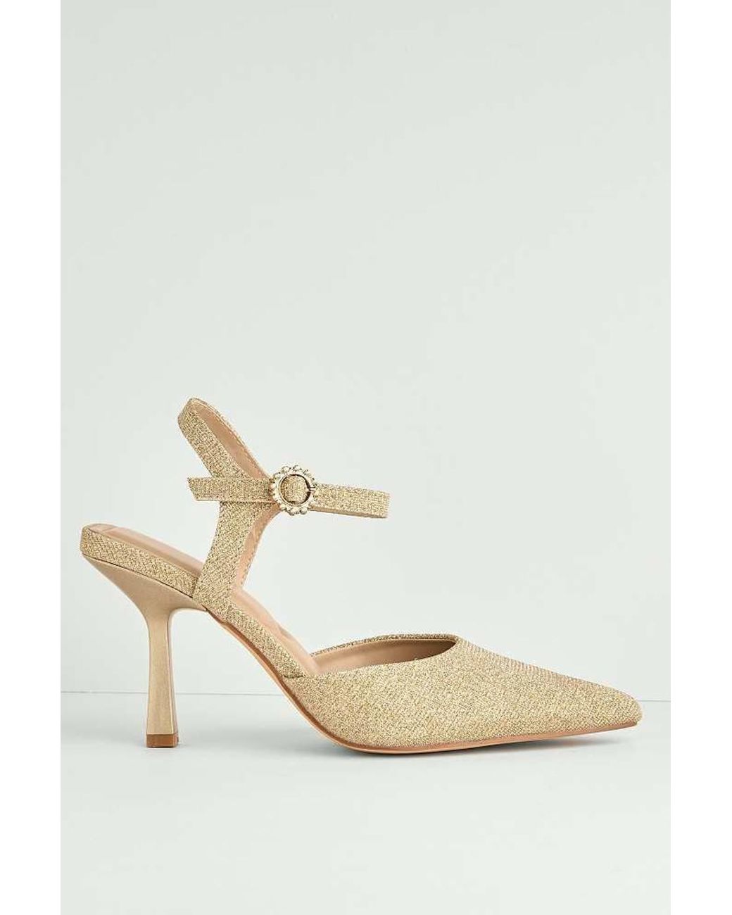 Miss Diva White Desse Pointed Toe Shimmer Anklestrap Court Shoes