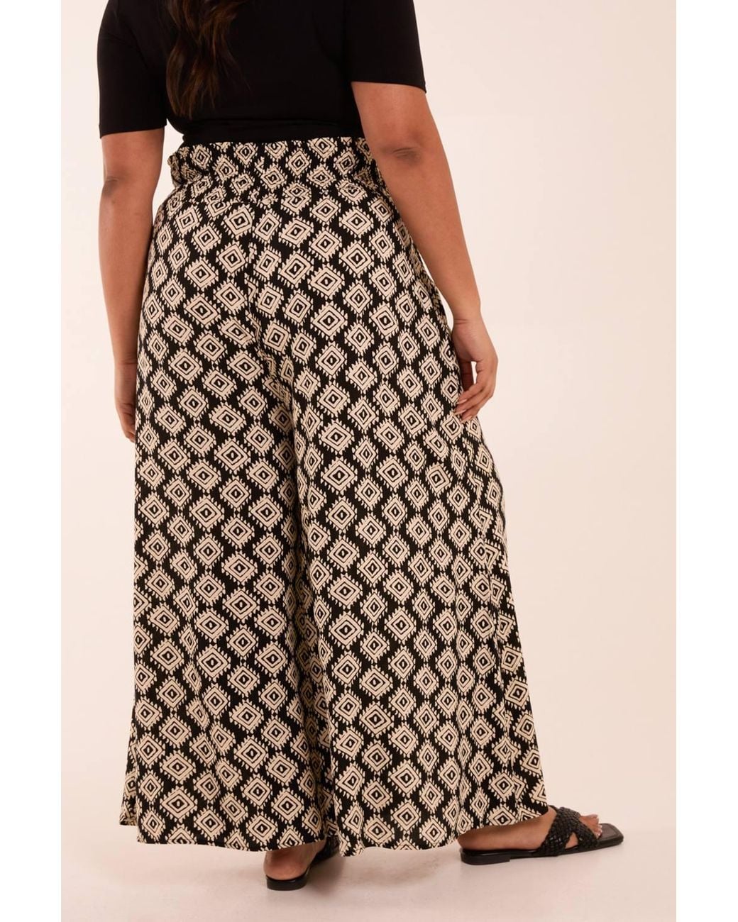 Blue Vanilla Black Curve Shirred Wide Leg Aztec Trouser