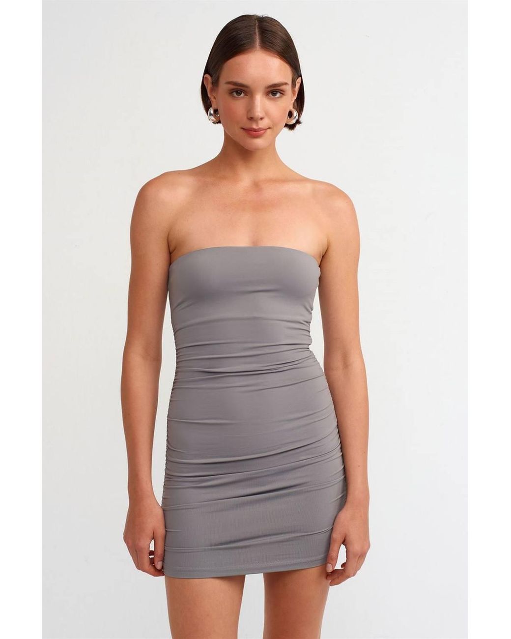 Dilvin Gray Strapless Bodycon Mini Dress