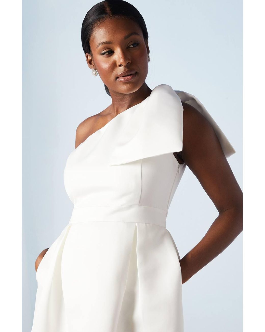 Coast White Statement Bow One Shoulder Midi Wedding Dress