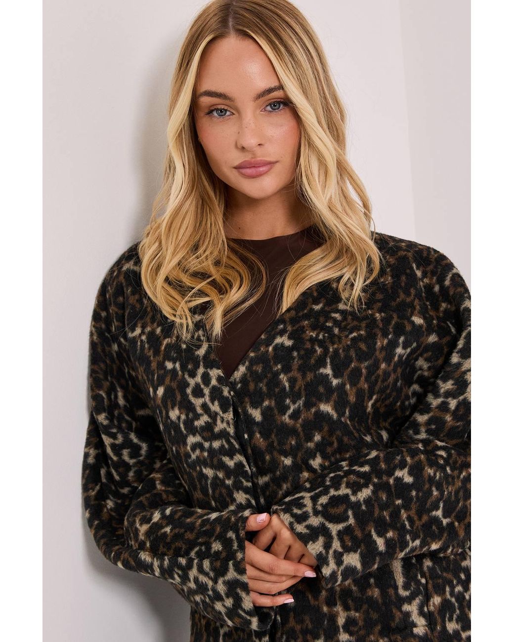 Dorothy Perkins Black Short Collarless Animal Print Coat