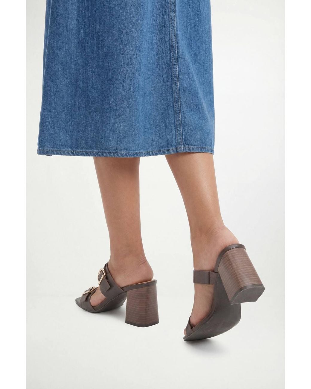 Wallis Blue Axel Faux Leather Buckle Detail Block Heel Mules