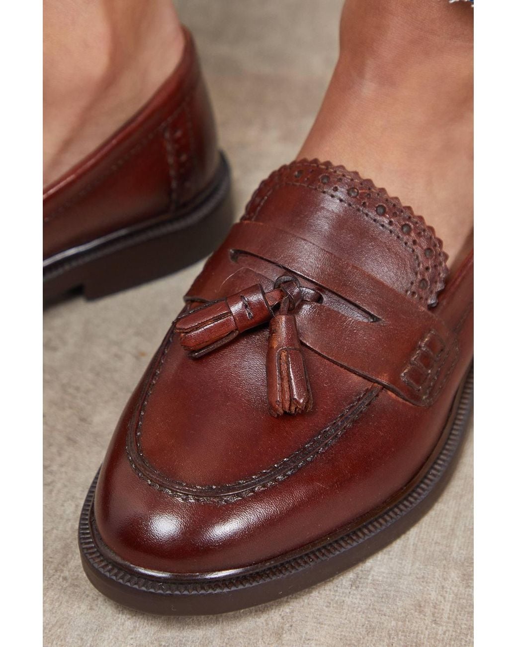 Oasis Blue Bunny Real Leather Brogue Detail Tassel Loafers