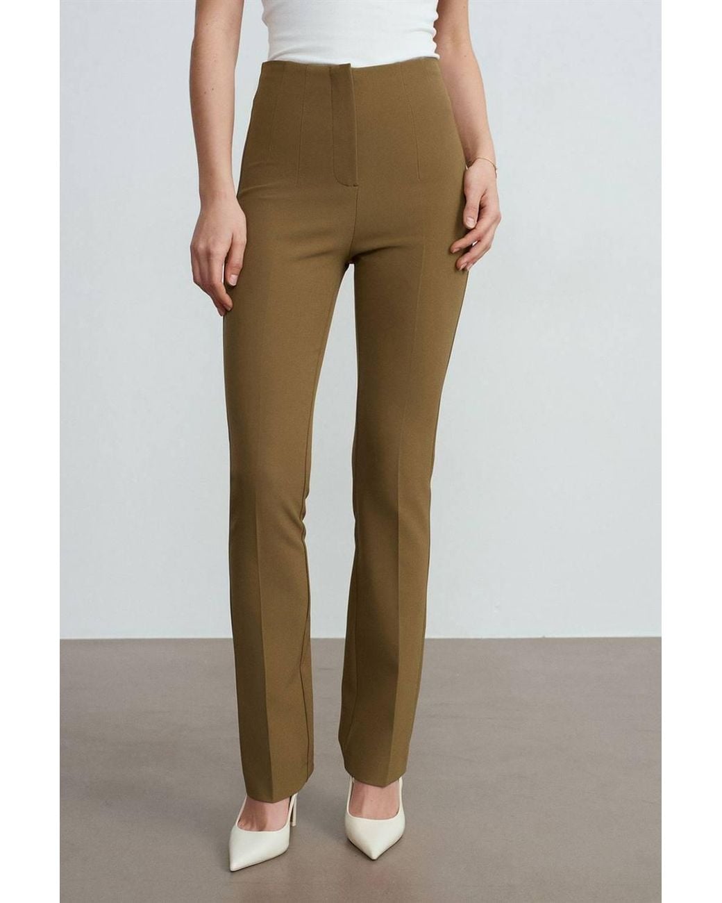 Dilvin Green Straight-Leg Crepe Trousers