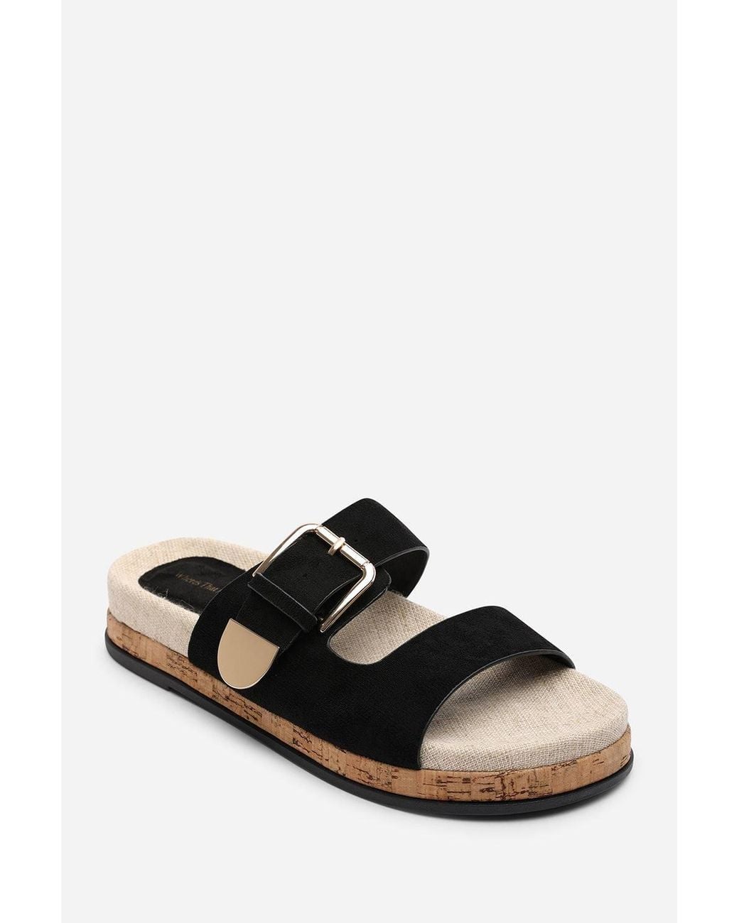 Where's That From Metallic 'Brelia' Dual Strap Flat Sandals W/ Buckle Closure
