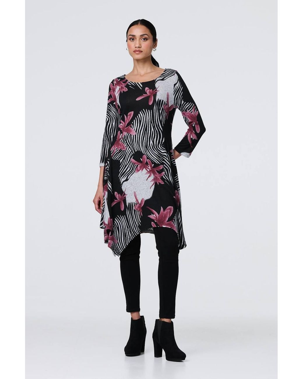 Izabel London Blue Abstract Print Hanky Hem Knee Length Dress