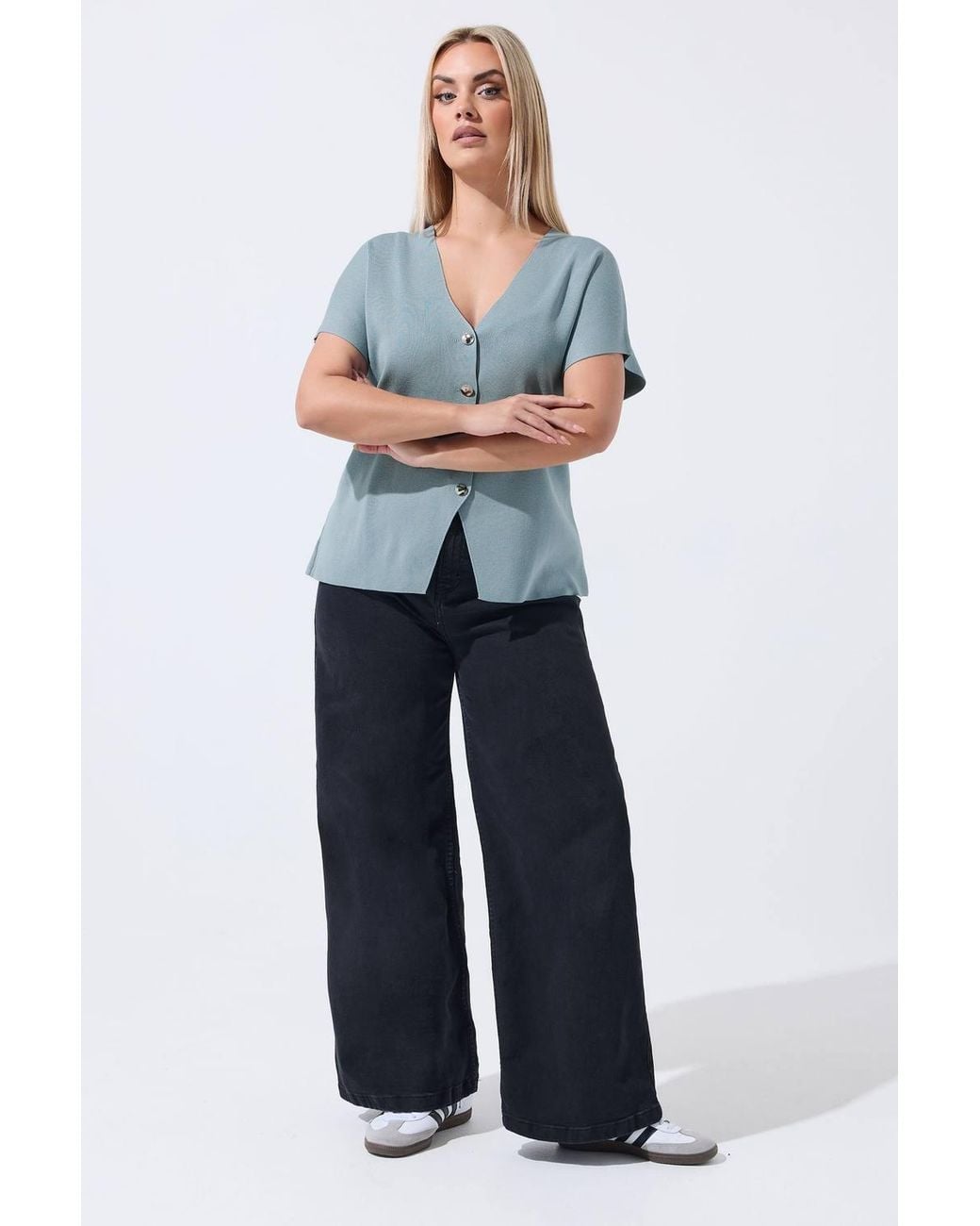 Yours Blue Short Sleeve Knitted Top