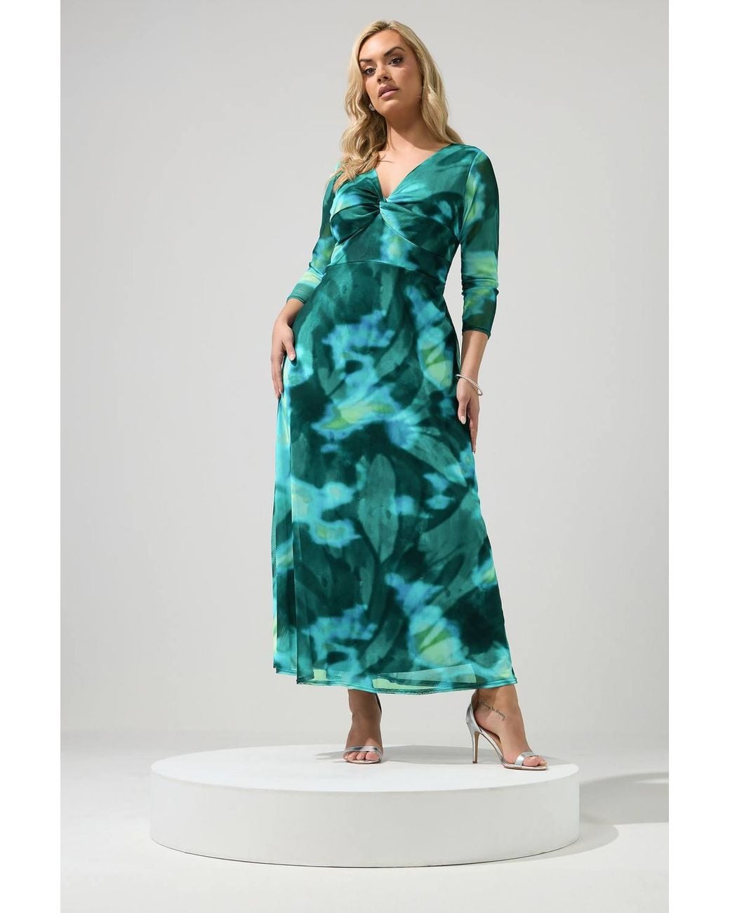 Yours Green Abstract Knot Front Maxi Dress