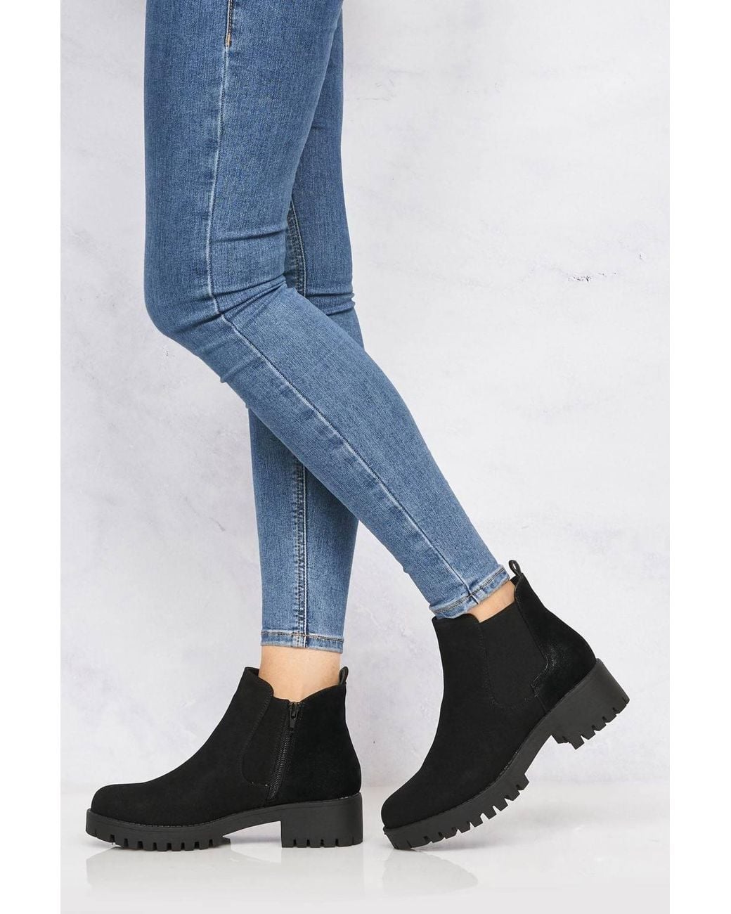 Miss Diva Blue Solo Elastic Cleated Sole Faux Suede Ankle Boots