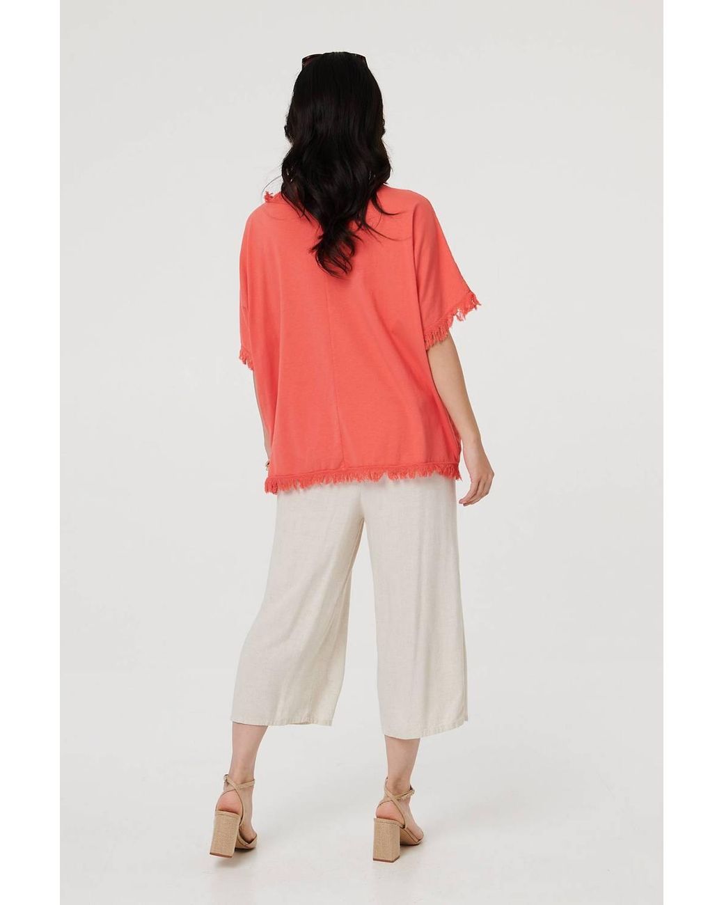 Izabel London Red Frayed Edge Floral Embellished Top