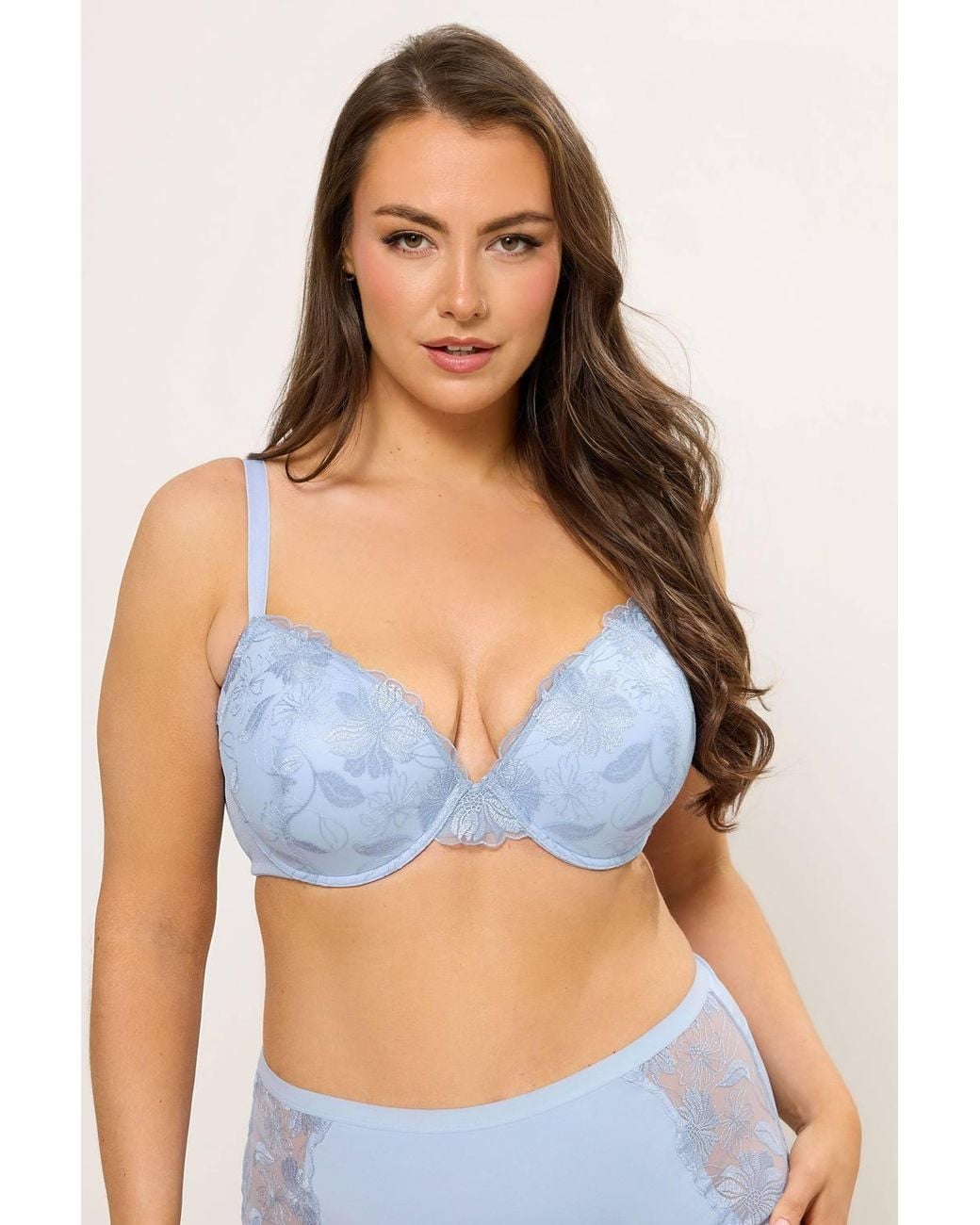 Yours Blue 2 Pack Embroidered Floral Padded Bras