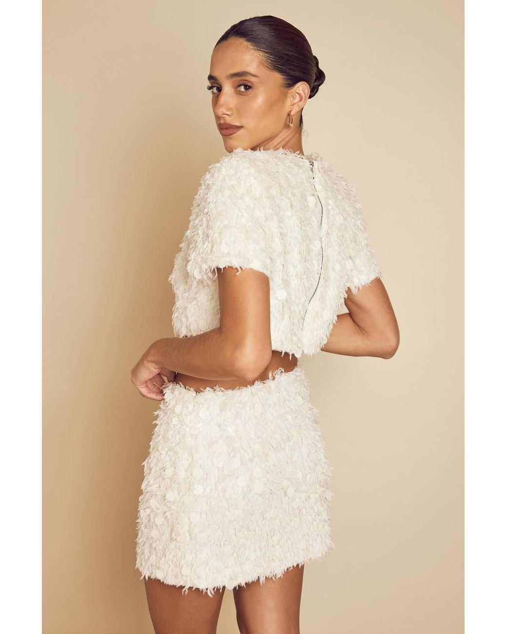 MissPap Natural Textured Fluffy Sequin Mix Crop Top