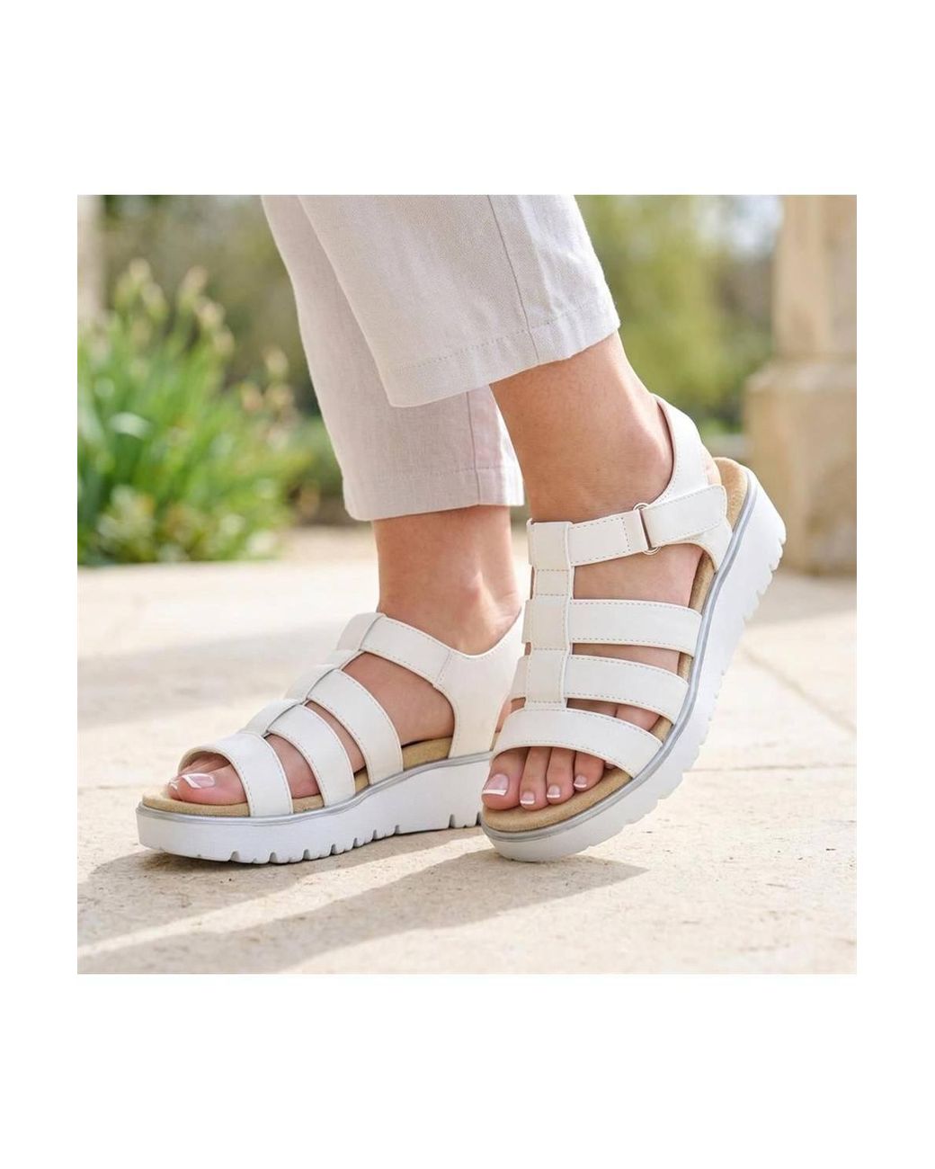 Pavers White Wide Fit Strappy Sandals