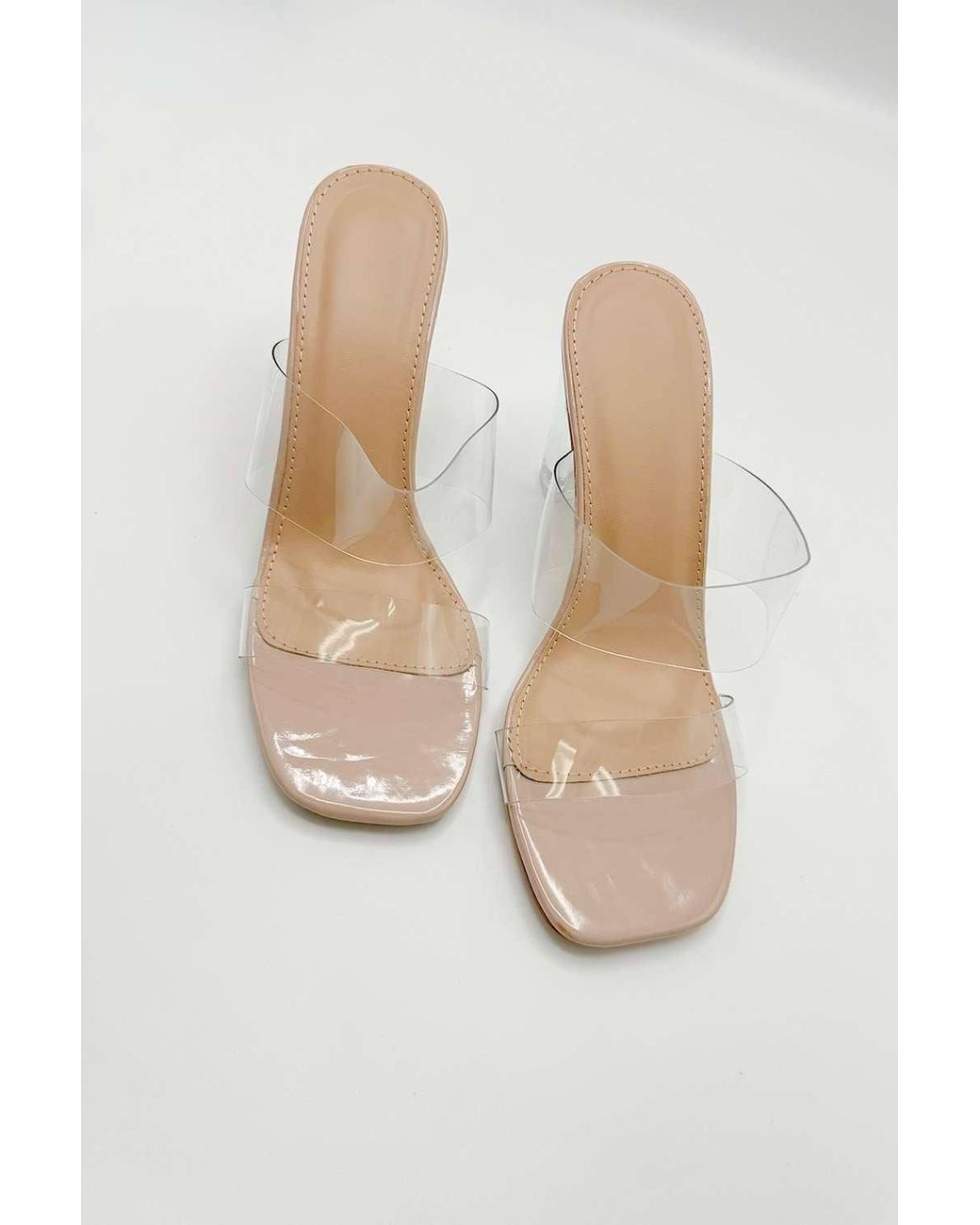 Miss Diva Natural Yara Perspex Band Block Heel Mules