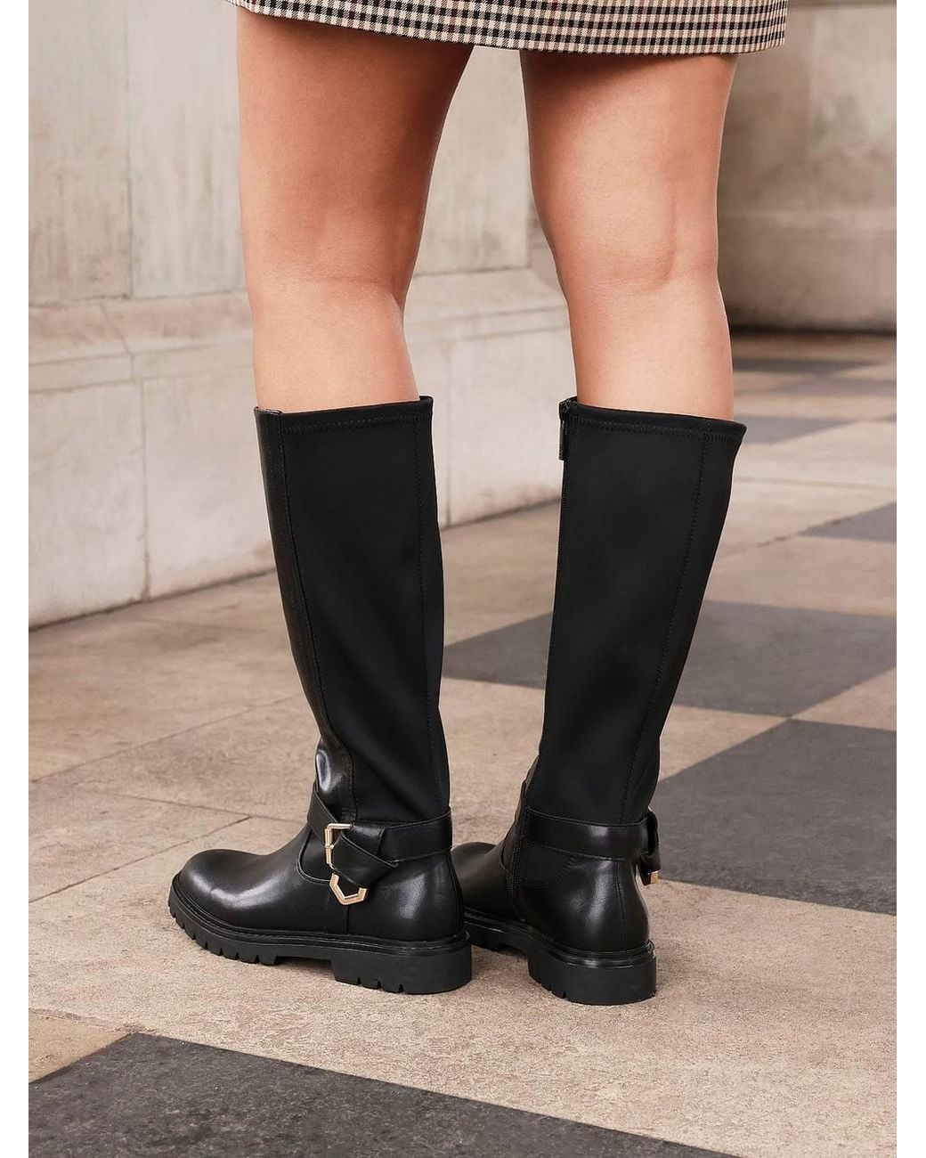 Linzi Black Regent Faux Leather High Leg Boot