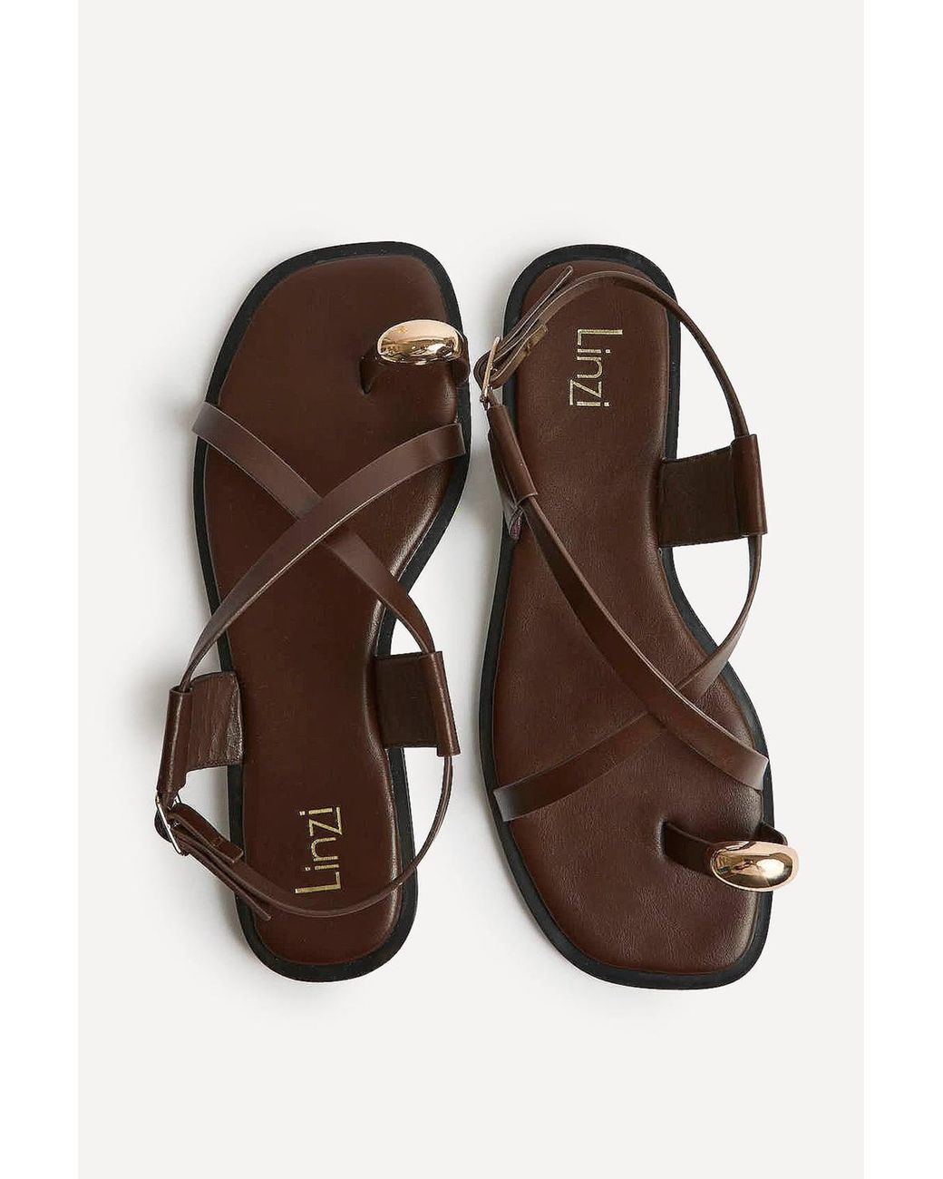 Linzi Brown Mist Toe Ring Flat Sandals