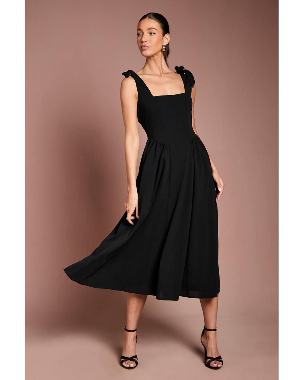 Coast Black Sleeveless Crepe Midi Dress With Bow Detail Straps