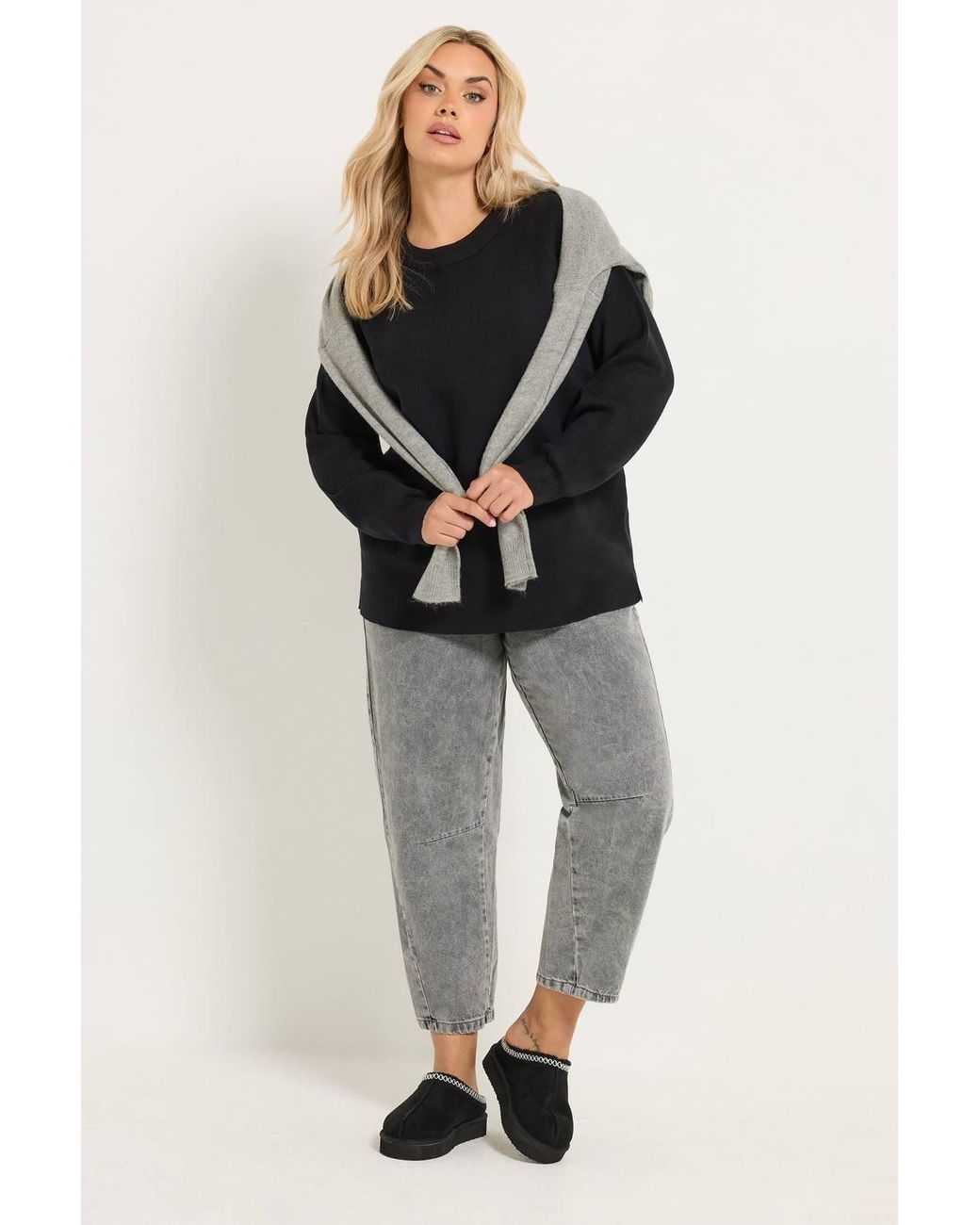 Yours Black Crew Neck Knitted Premium Jumper