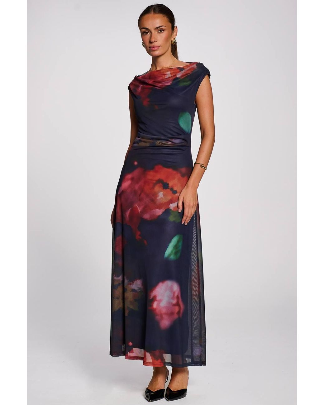 Jolie Moi Red Multiway Neckline Mesh Maxi Dress