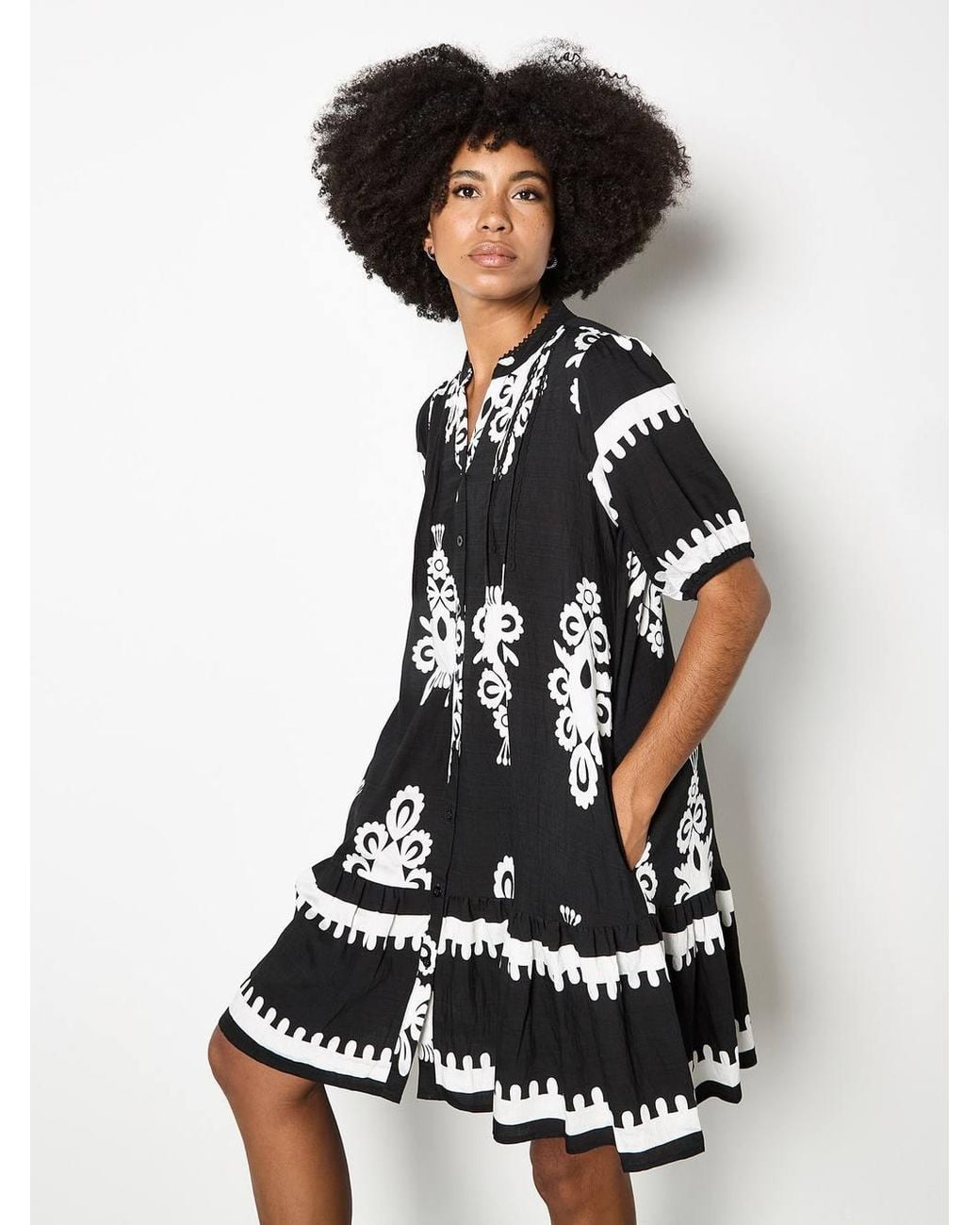Apricot White Baroque Print Shirt Mini Dress