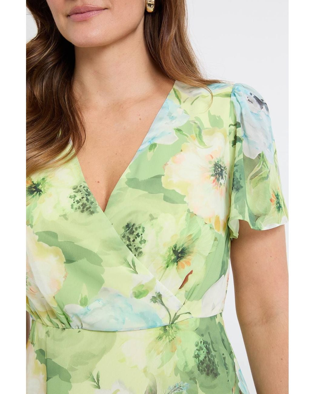 Wallis Green Floral Ruffle Hem Midi Dress