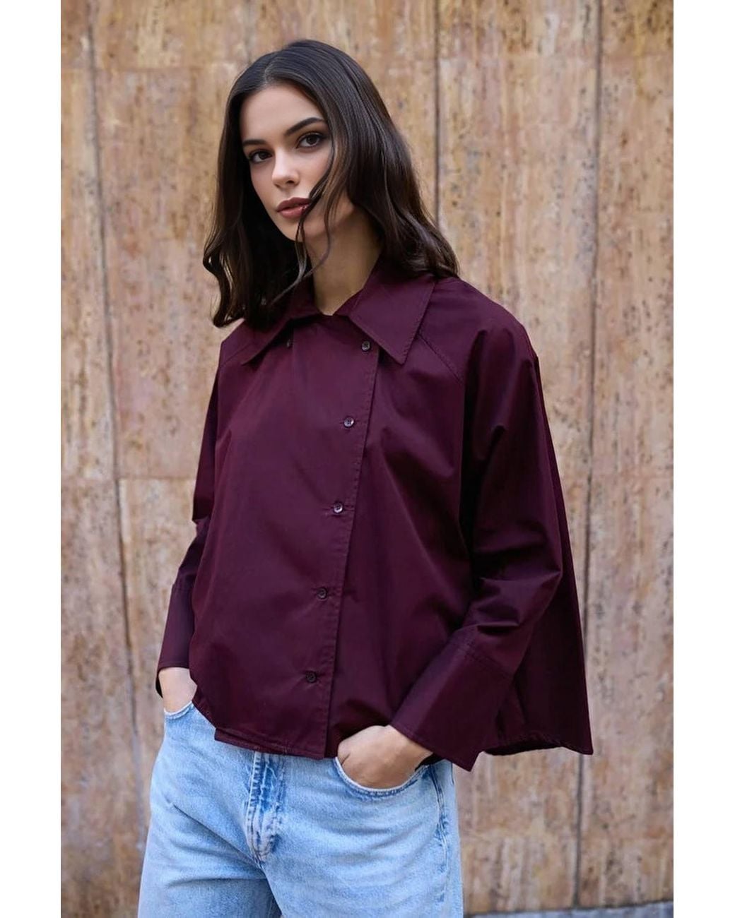 WOVCOR Purple Asymmetric Button Front Oversized Cotton Poplin Shirt