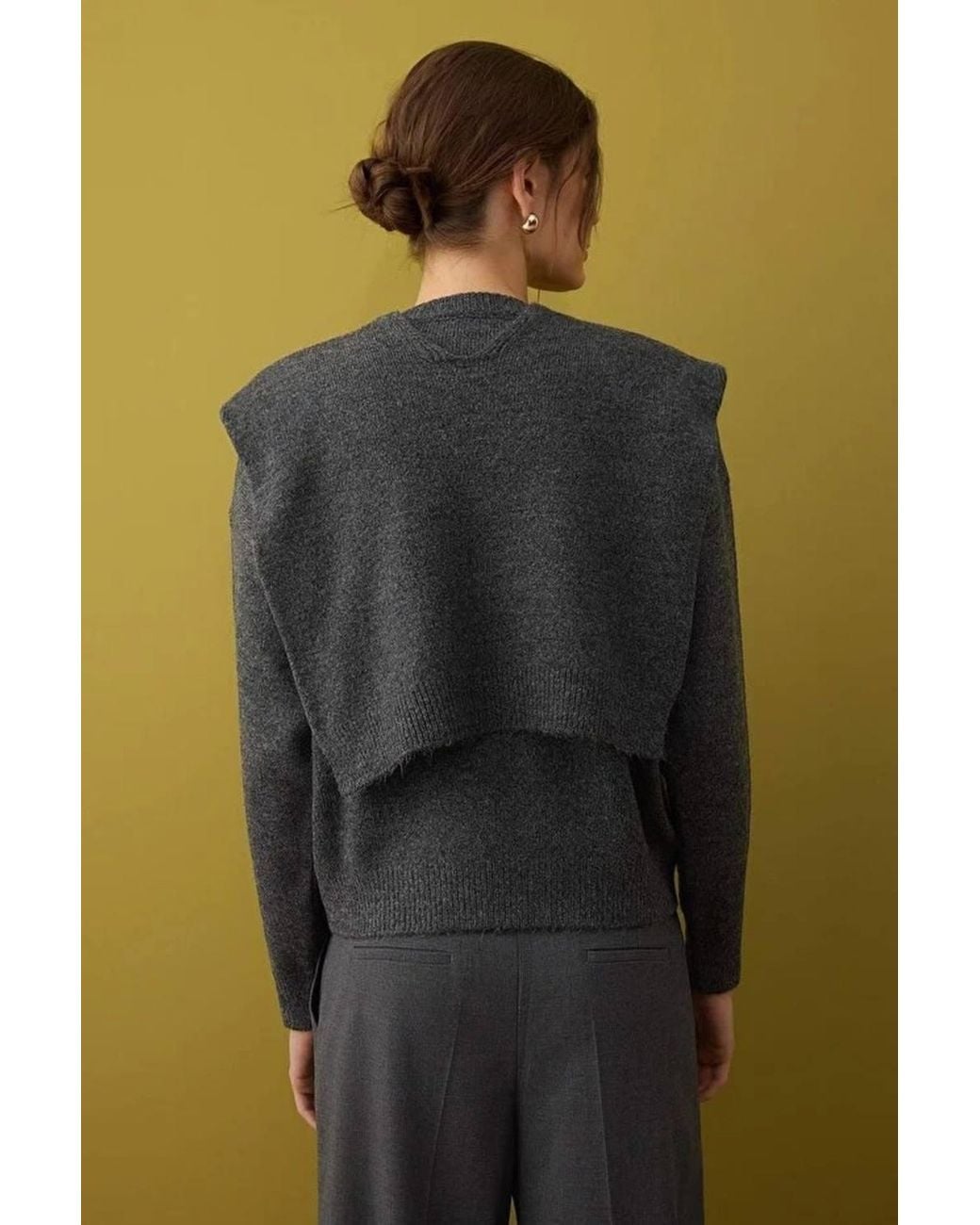 WOVCOR Gray Soft Textured Knit Sweater W/ Shawl Detail