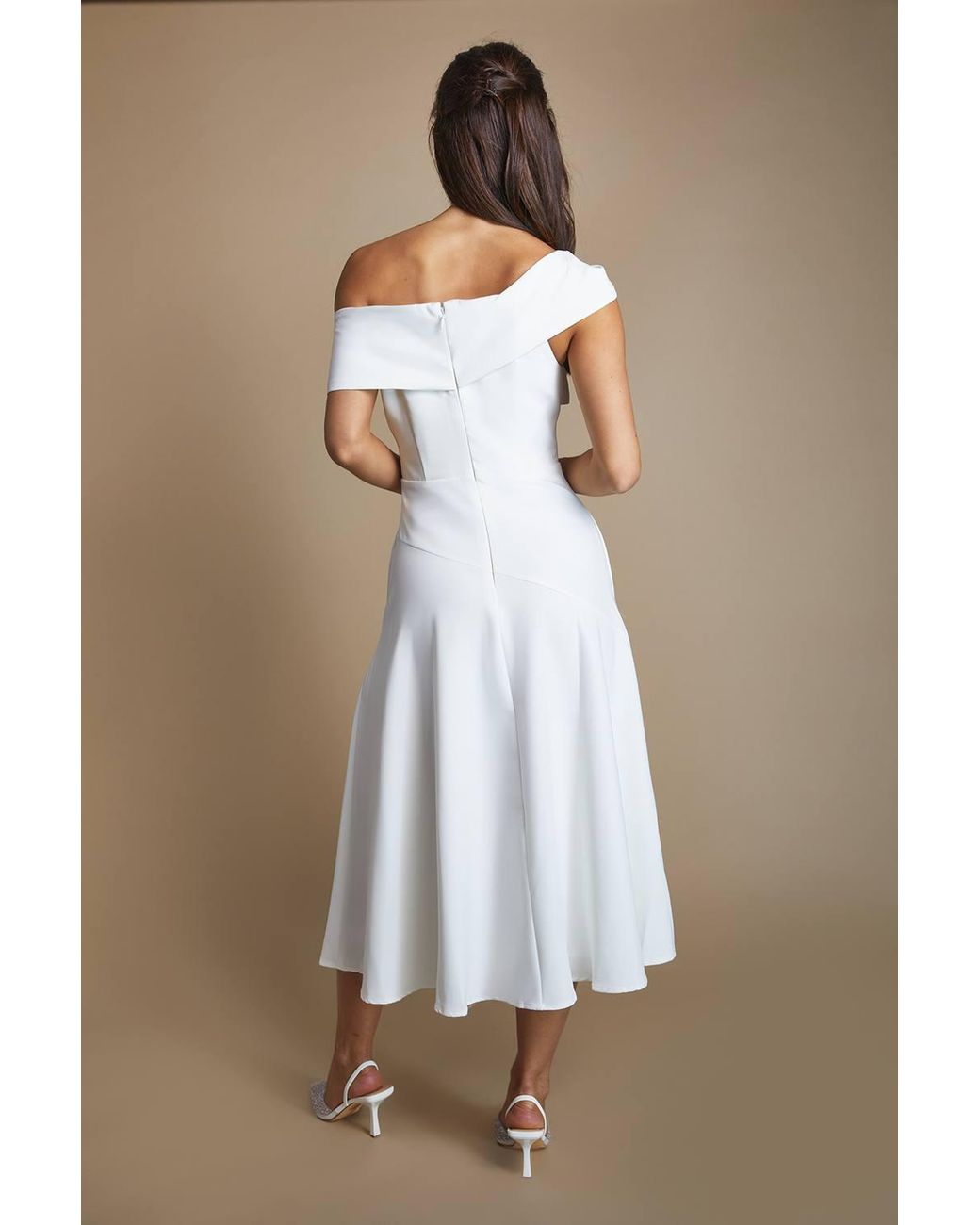Coast White Bardot Waterfall Crepe Midi Bridal Dress