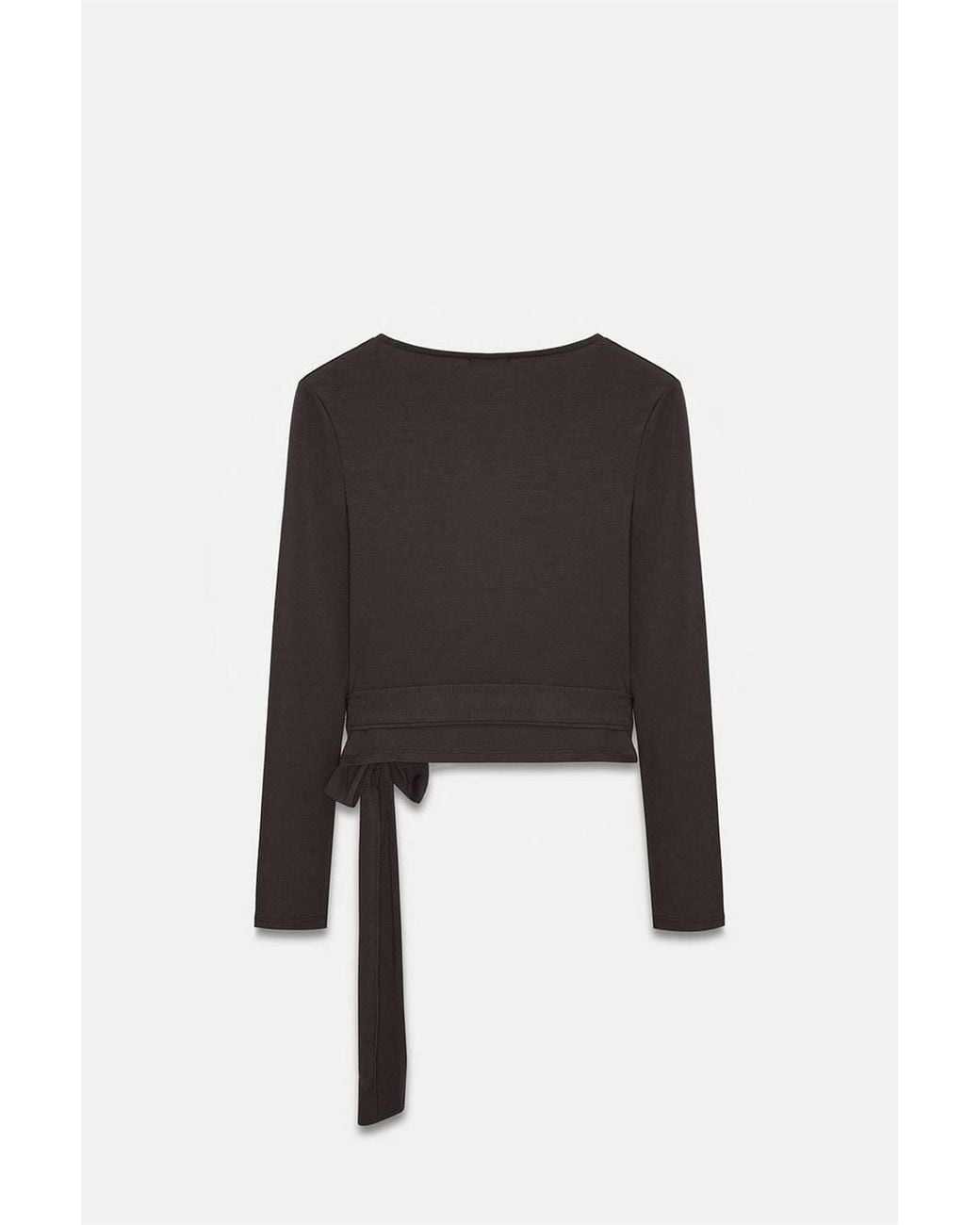 Dilvin Blue Crop Wrap Blouse With Tie Detail