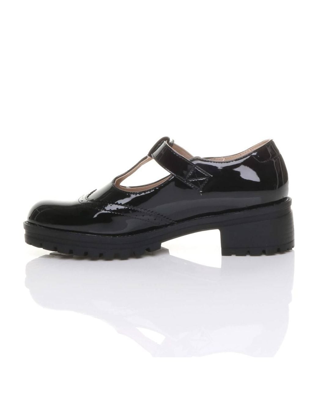 AJVANI Black Mid Heel Chunky Brogues Buckled T-Bar Mary Janes