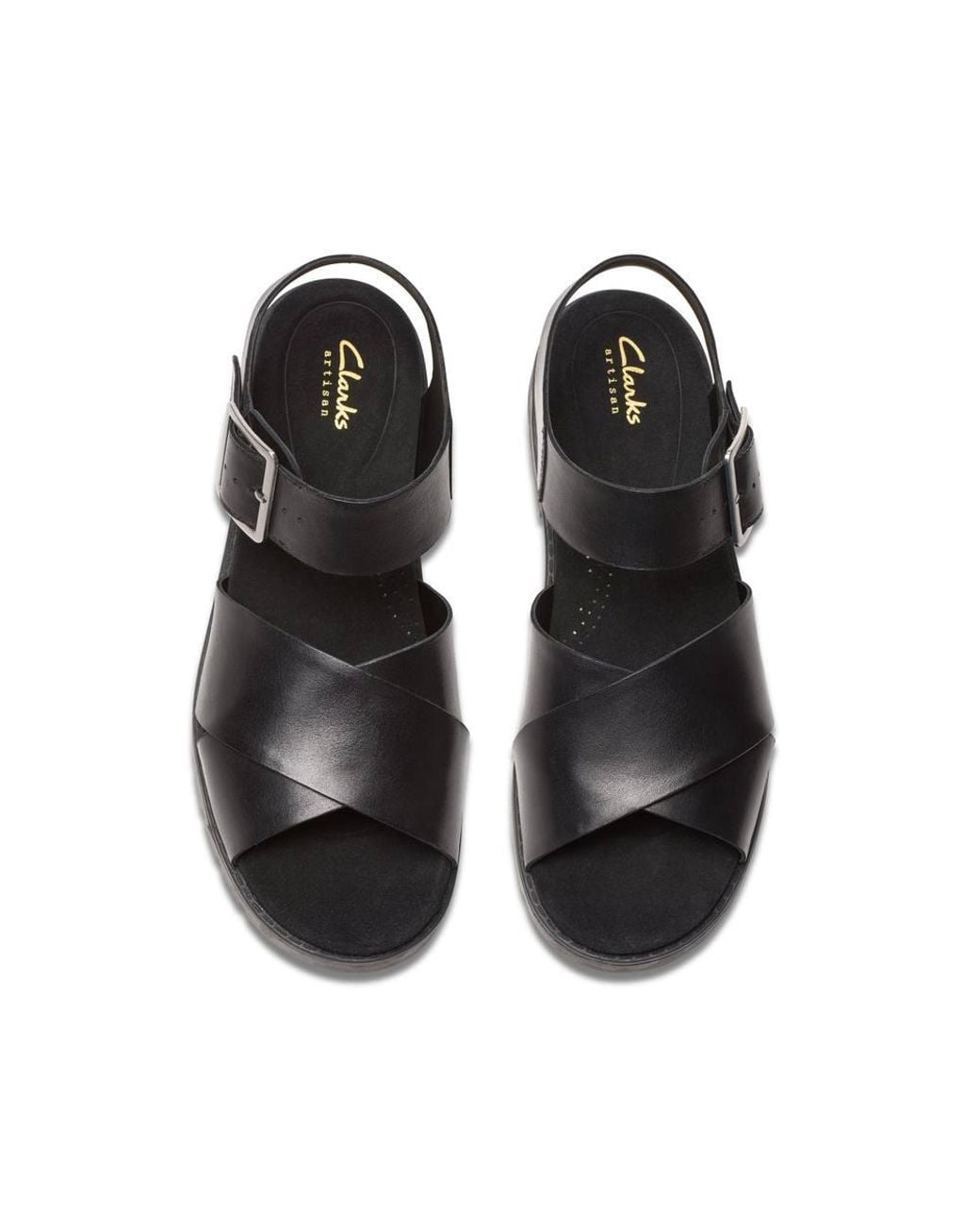 Clarks Black Orinoco Cross Leather Flat Sandals
