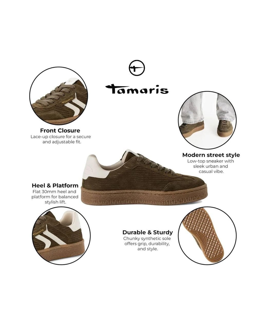 Infinity Leather Brown Tamaris Suede Leather Fashion Lace Up Sneakers